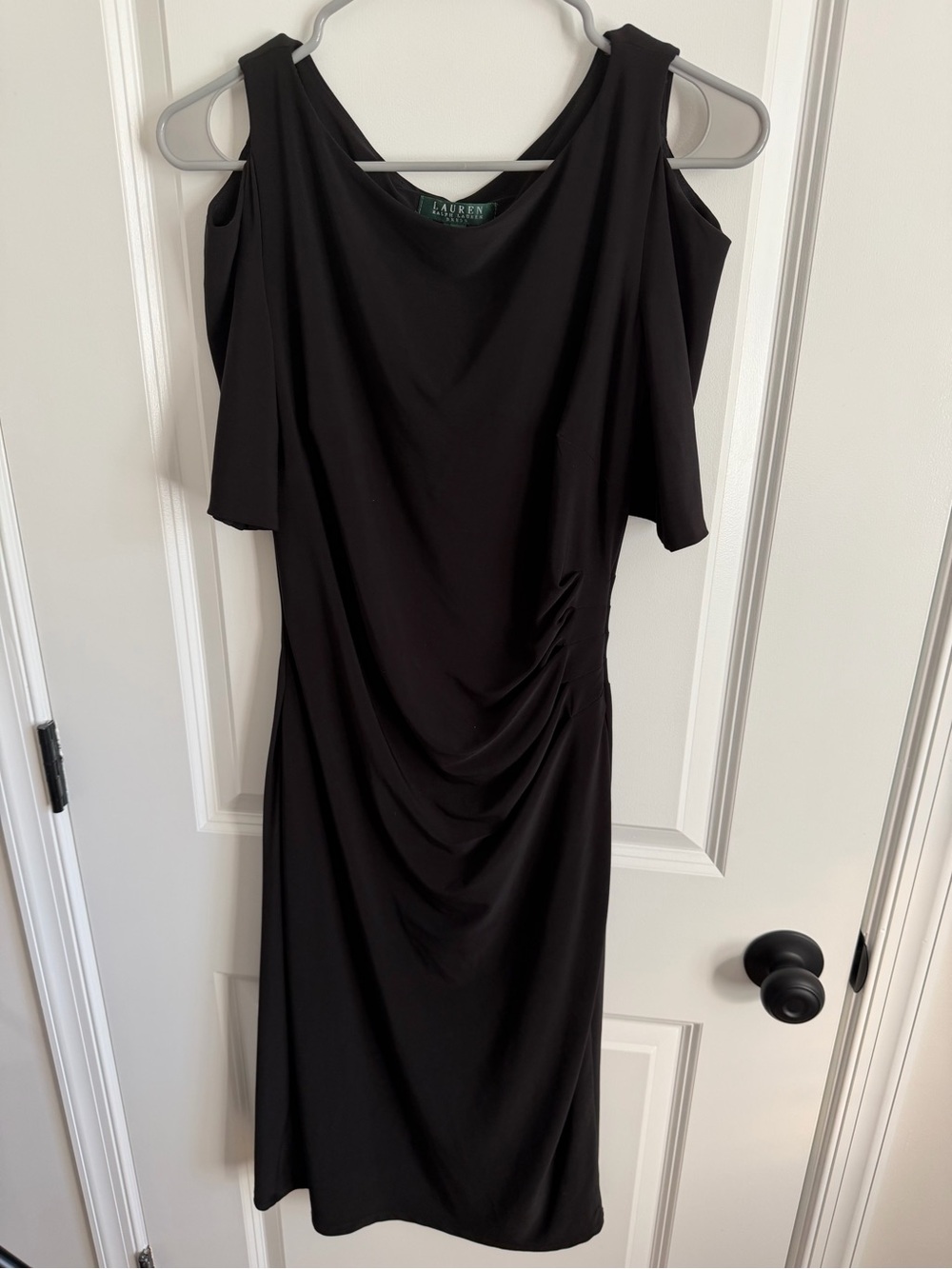 Lauren Ralph Lauren Black Cold-Shoulder Draped Midi Dress